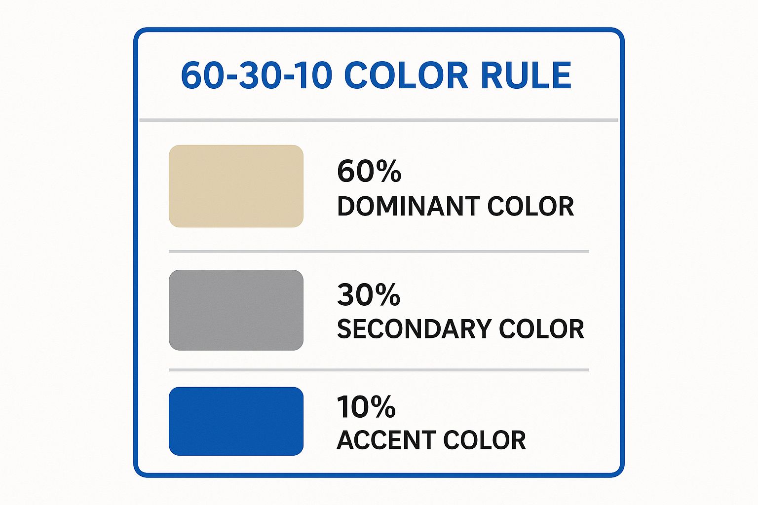 Infographic showing key data about The 60-30-10 Color Rule