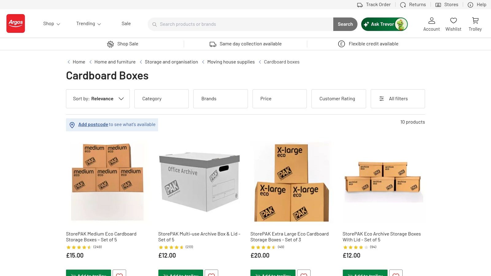 Argos – StorePAK moving boxes and kits