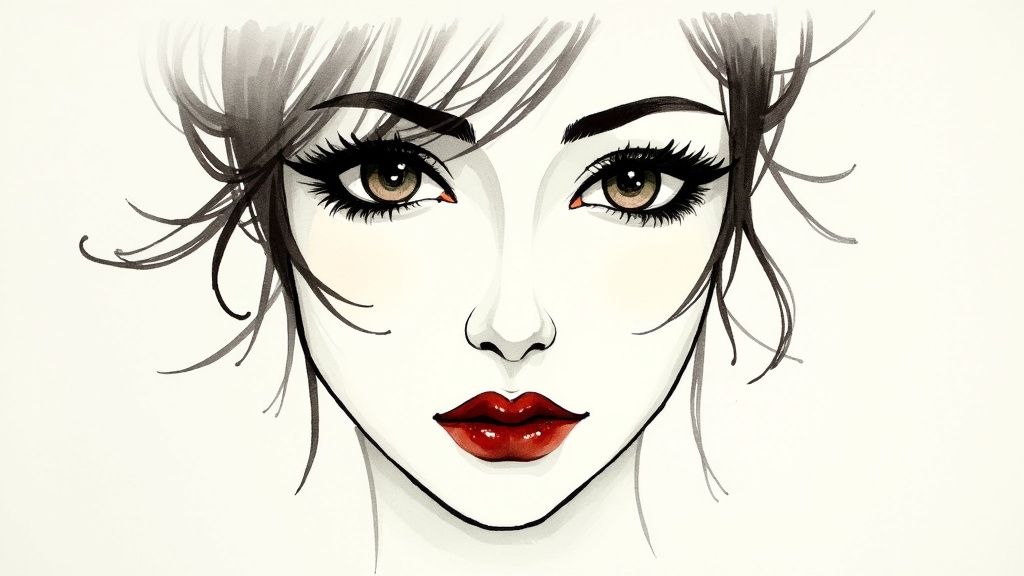 A woman with deep, dark hair and eyes wearing a rich burgundy color, embodying the Deep Winter aesthetic.