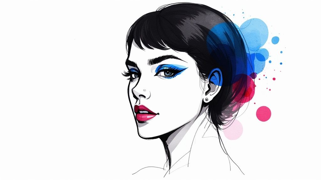 A woman with bright jewel-toned eyes and dark hair, showcasing the high contrast typical of a Clear Winter.