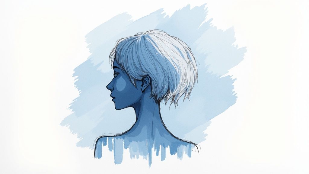 Woman with cool-toned ash blonde hair smiling