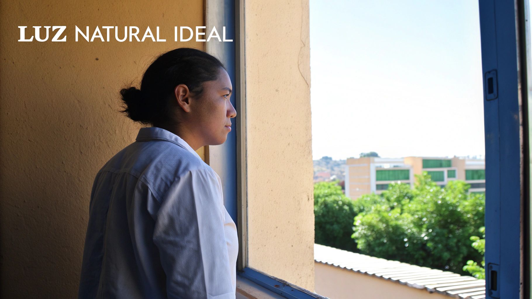 Una persona preparándose frente a un espejo con luz natural