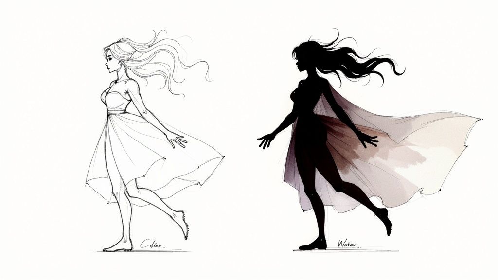 Woman with dark hair and bright eyes wearing a bold red lipstick, representing the high contrast of a winter season.