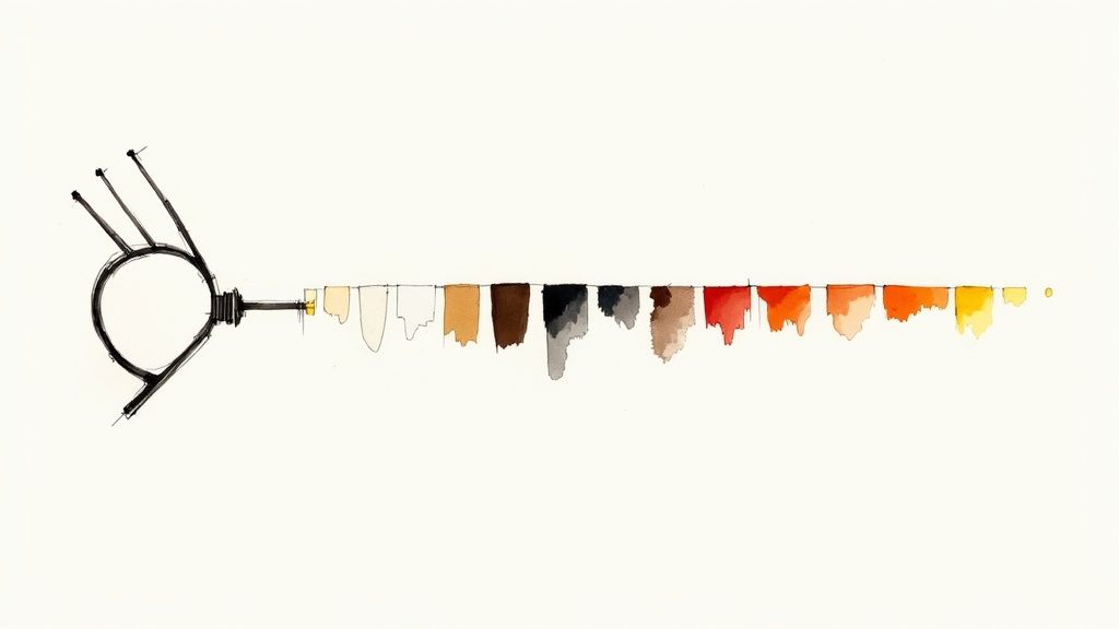 A woman surrounded by colorful fabric swatches, analyzing which ones complement her skin tone.