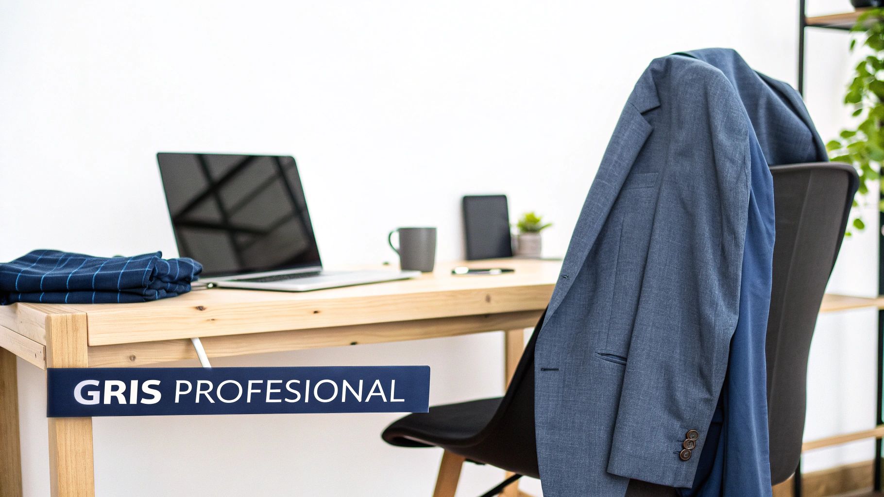 Atuendo gris profesional para una entrevista de trabajo