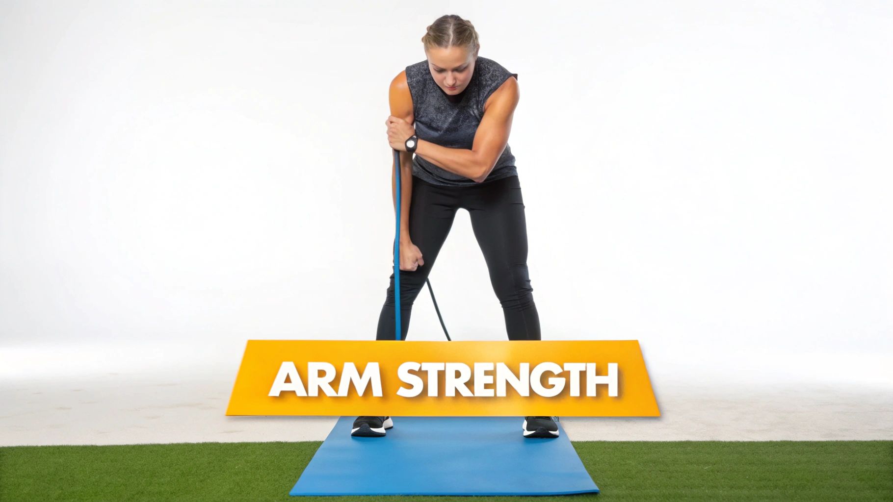 A person performing a resistance band workout