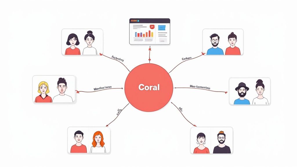 A streamlined dashboard showing unified analytics for both affiliates and content creators, highlighting Coral's integrated platform.