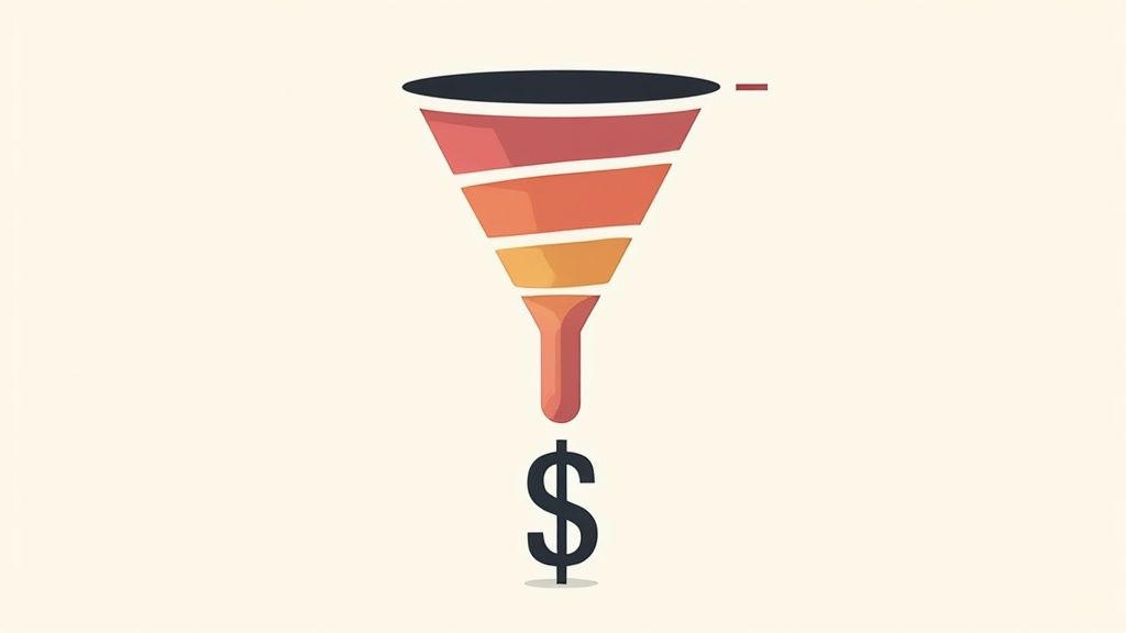 An illustration showing a money bag with a percentage symbol being taken out, contrasted with a solid, stable money bag, representing different pricing models.