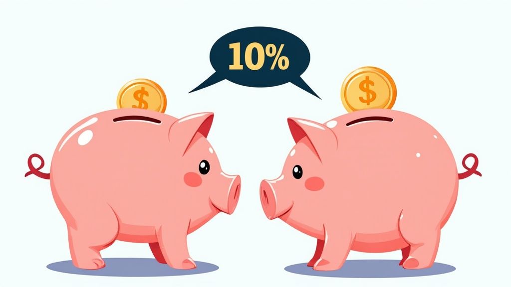 A hand holding a phone displaying a shopping cart with money flowing out of it and back in, symbolizing the Amazon Brand Referral Bonus