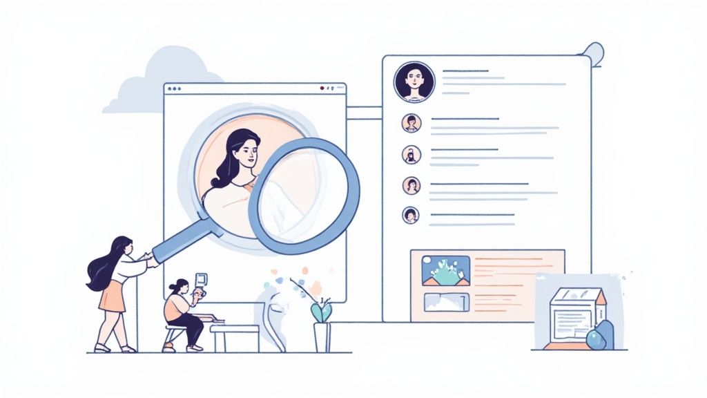 A person using a smartphone to scroll through social media, with various influencer profiles visible on the screen.