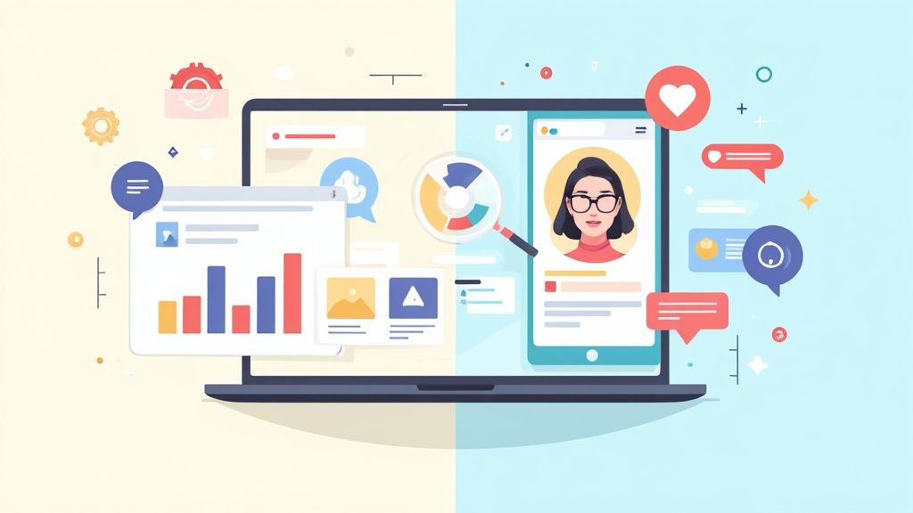 A collage of a creator holding a product and a graph showing upward sales growth, symbolizing the blend of authentic content and business results.