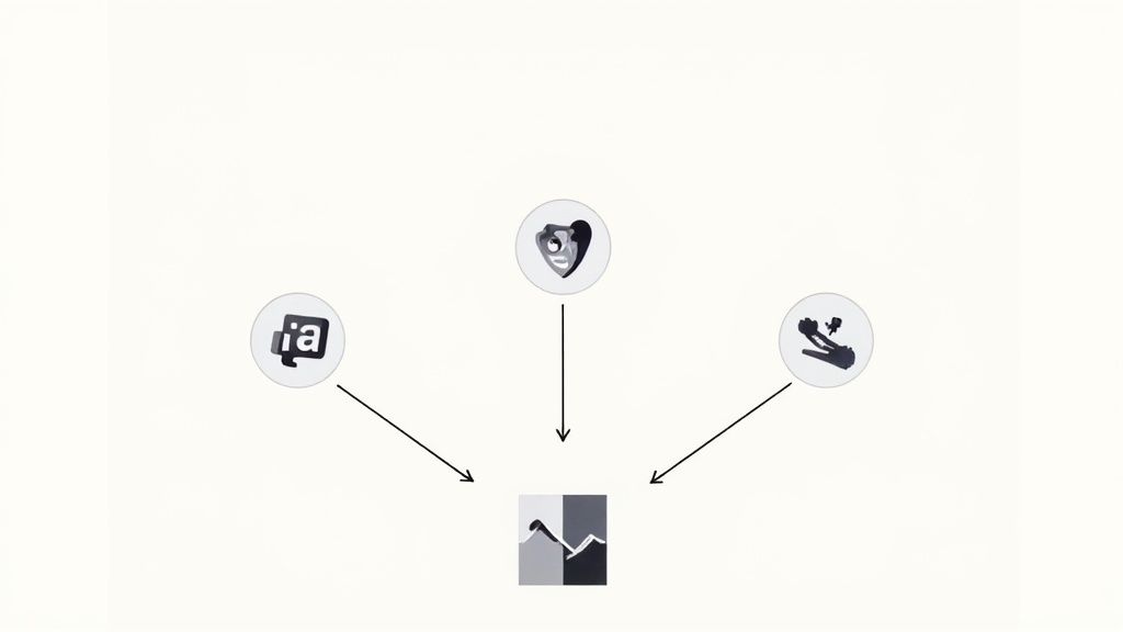 An illustrated dashboard showing unified analytics from multiple social media platforms.