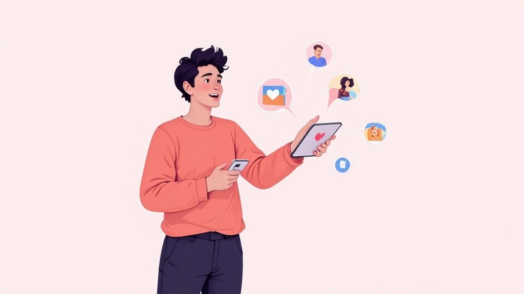 A creator's dashboard on a laptop, showing analytics for different social media platforms.