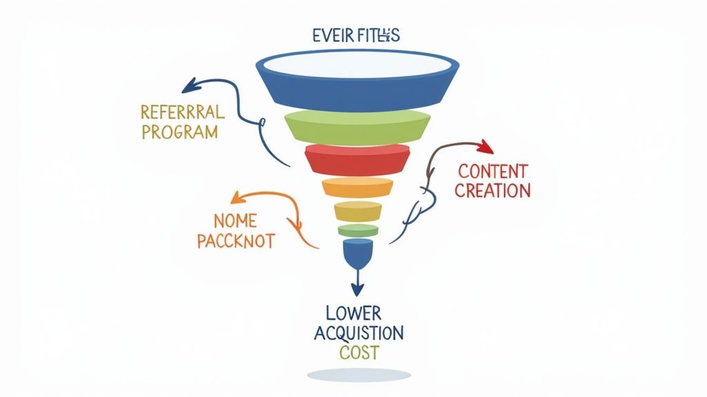 A person watering a small plant that has a dollar sign on its leaves, symbolizing the growth and nurturing of customer acquisition cost reduction strategies.