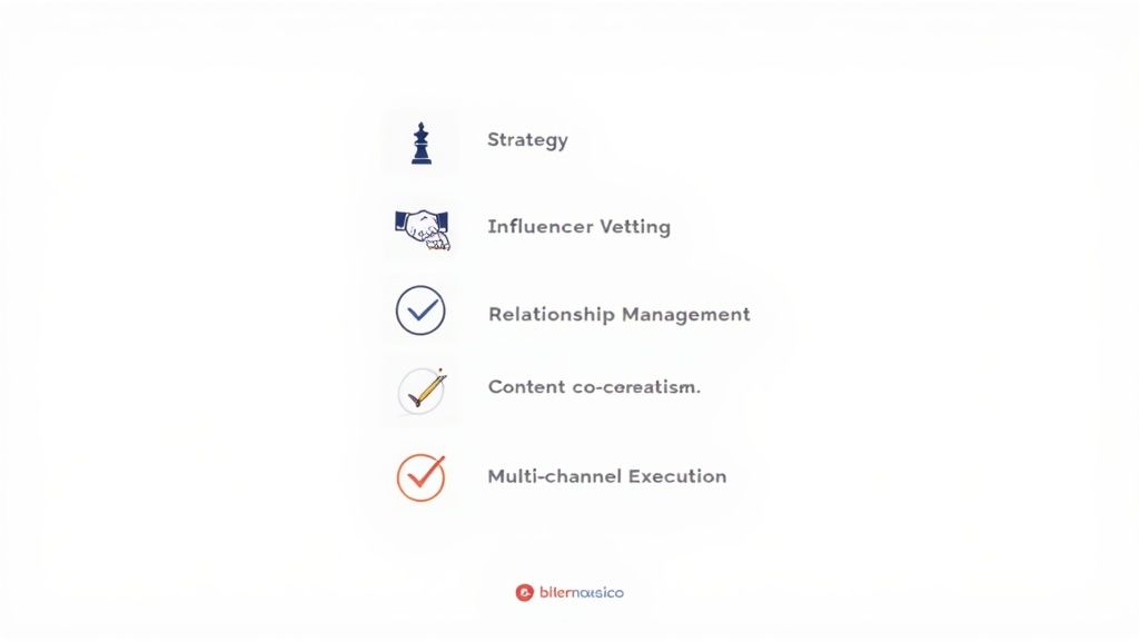 A person at a desk reviewing a checklist, representing the services a B2B influencer agency offers.