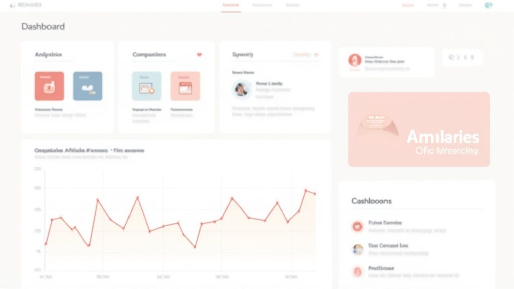 A person working on a laptop with data visualizations and analytics on the screen.