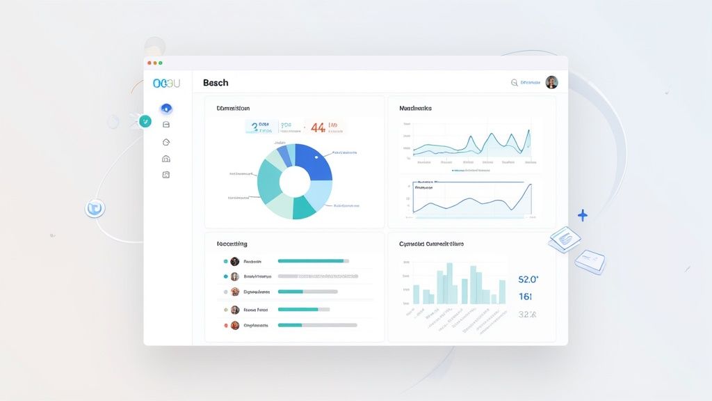 A person analyzing a dashboard with charts and graphs representing affiliate tracking data