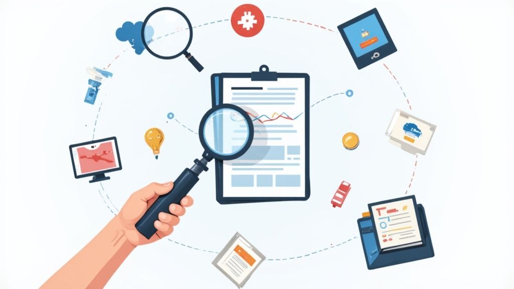 Person looking at a quality check symbol on a laptop screen