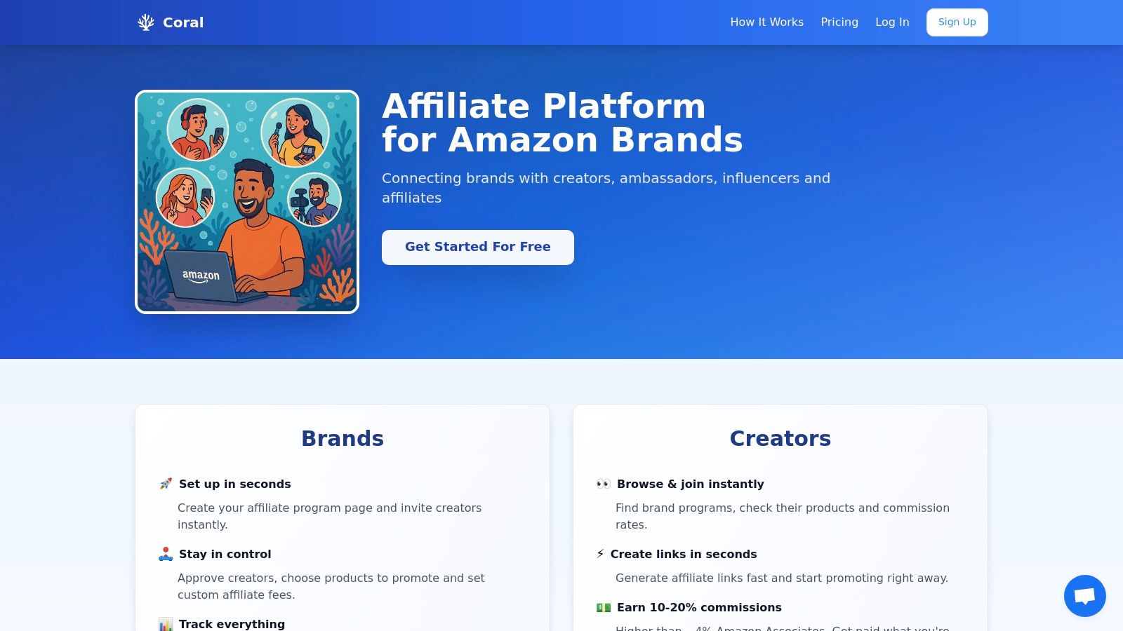 A screenshot of the Coral creator marketplace dashboard showing a list of creators with their social media links and engagement metrics.