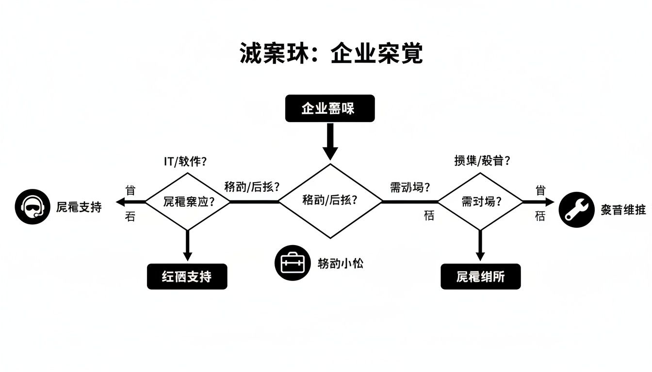 这张流程图展示了企业决策过程，包括IT、支持和维护等不同路径与结果。