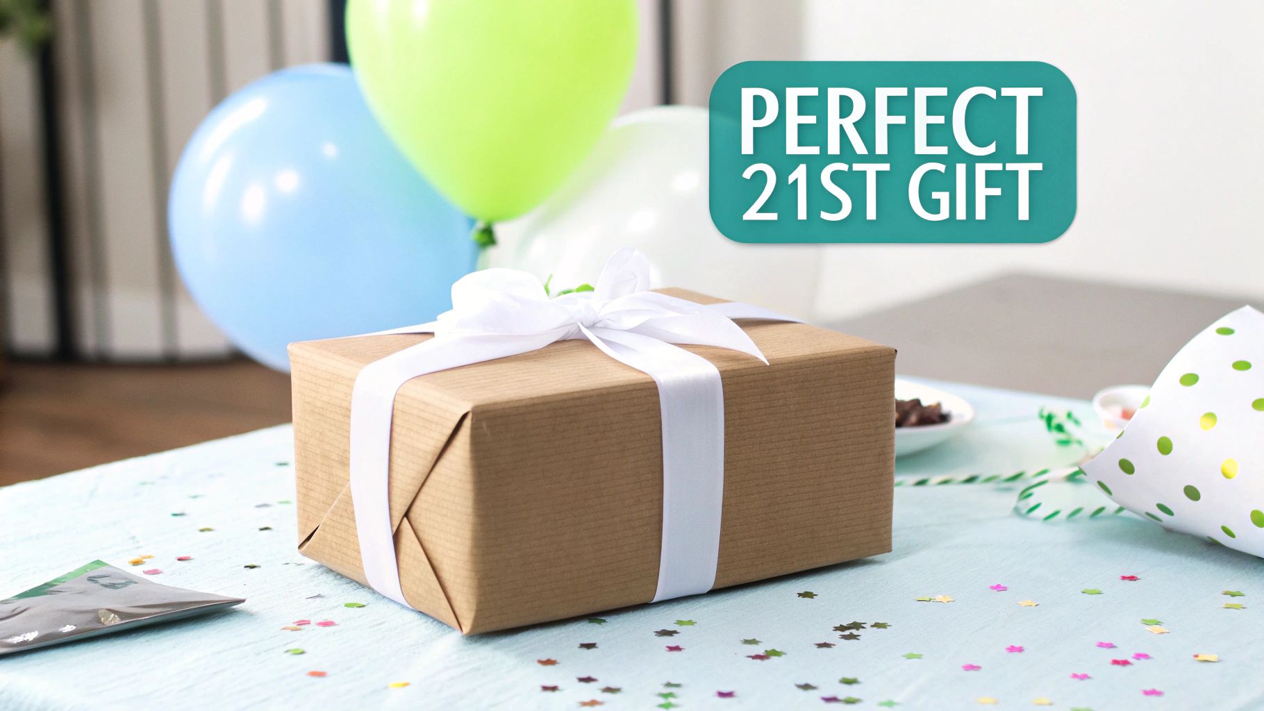 A person joyfully unwrapping a beautifully decorated 21st birthday gift box.