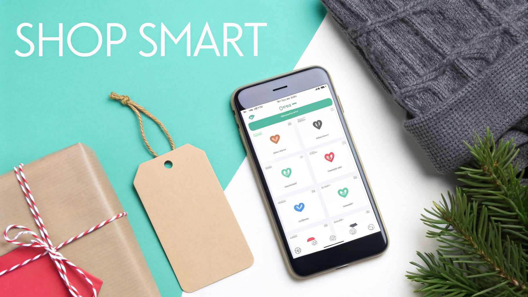 A woman smiling while wrapping Christmas presents.