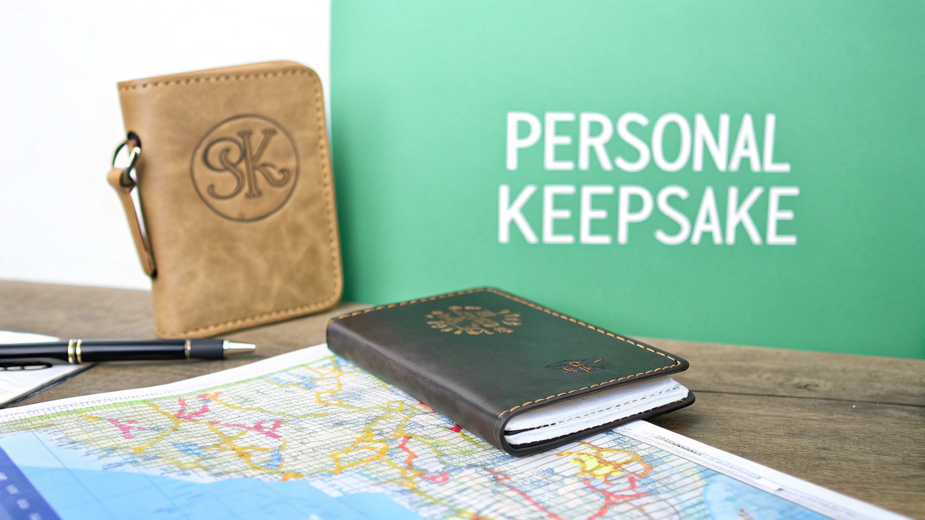 Woman holding a personalised travel journal