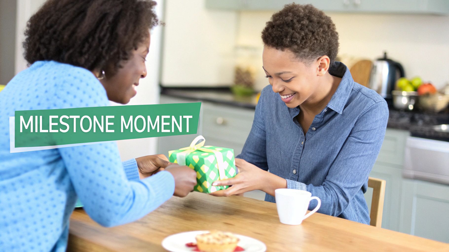 A group of friends celebrating an 18th birthday with a cake and balloons