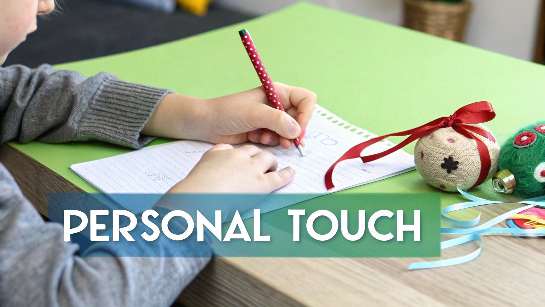 A handwritten card and small gift being prepared for a teacher.