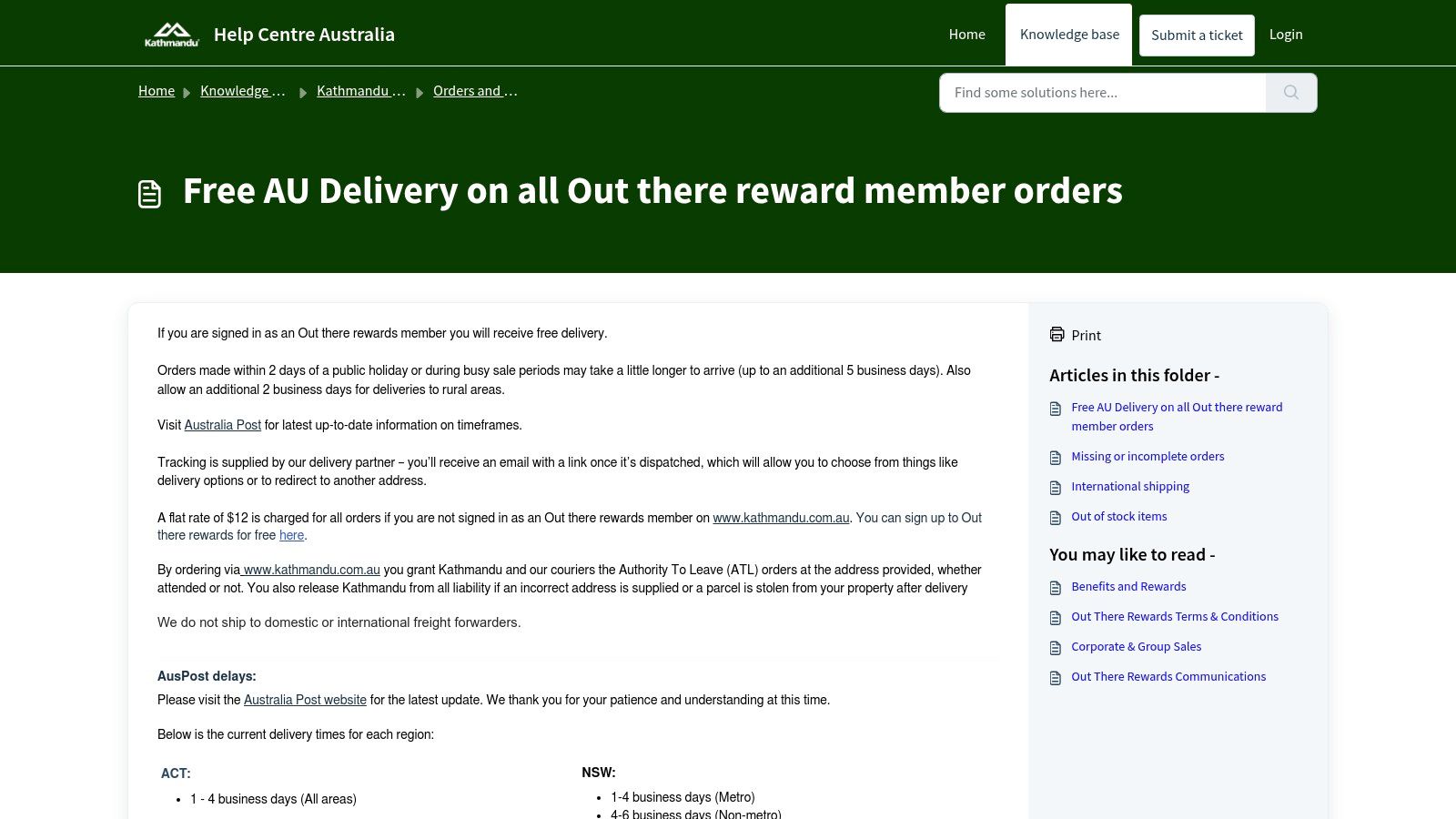 A delivery driver handing a Kathmandu package to a smiling recipient at their front door, highlighting the retailer's reliable delivery.