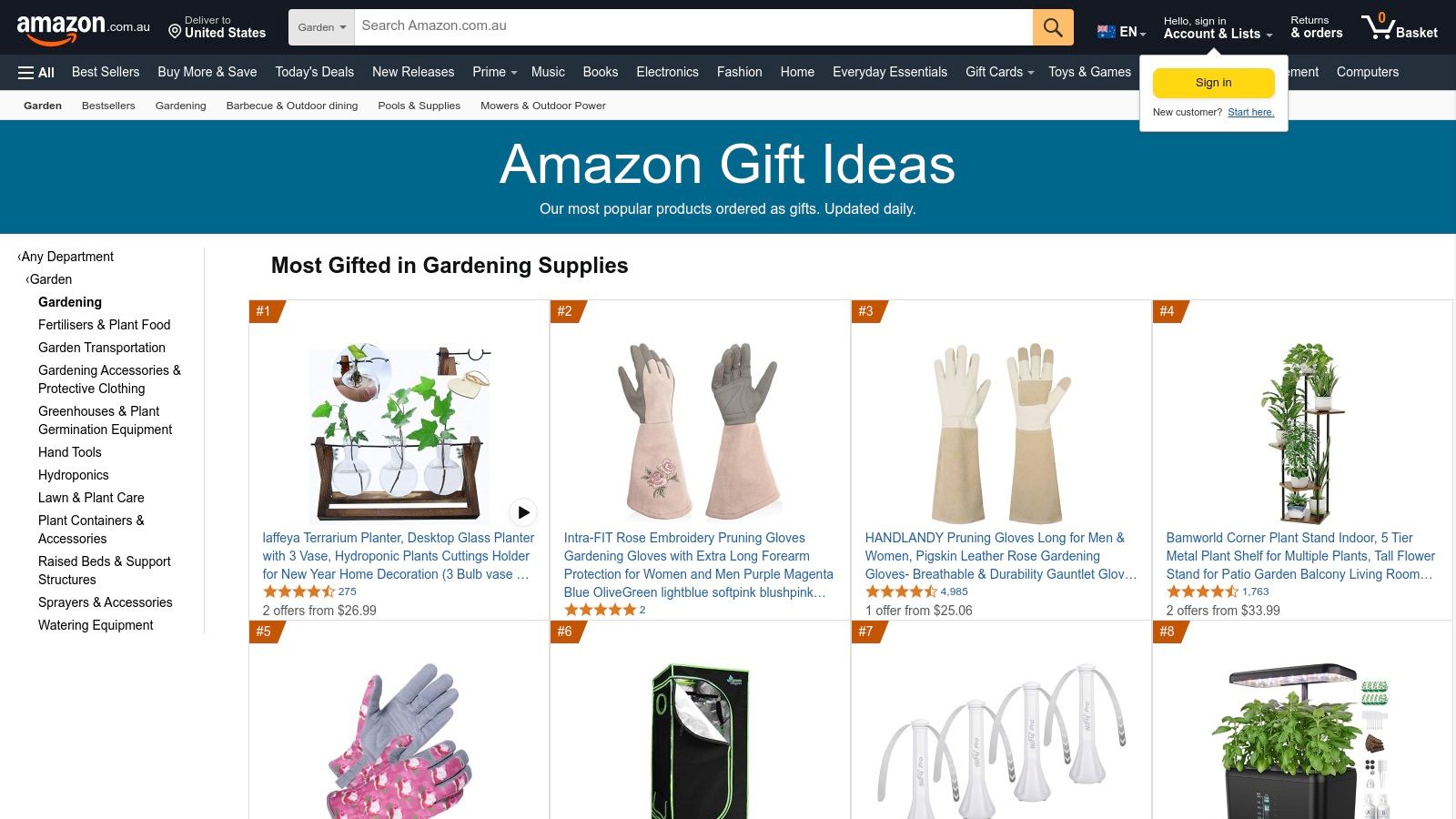 Amazon Australia (Marketplace – Most Gifted Gardening)