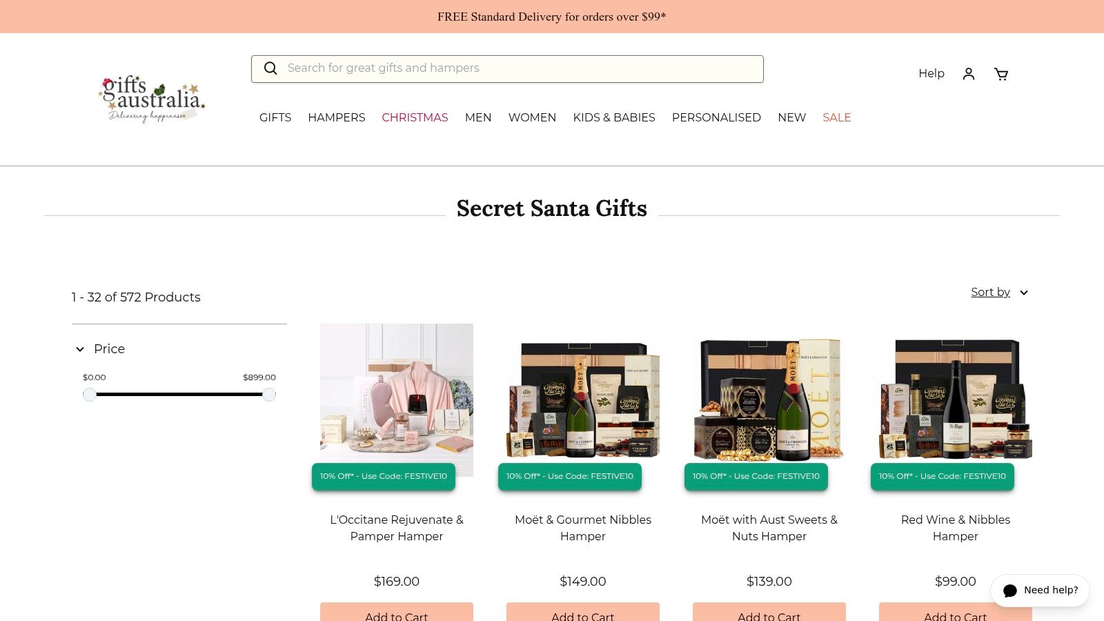 A screenshot of the Gifts Australia website homepage, showcasing a variety of gift options and promotional banners.