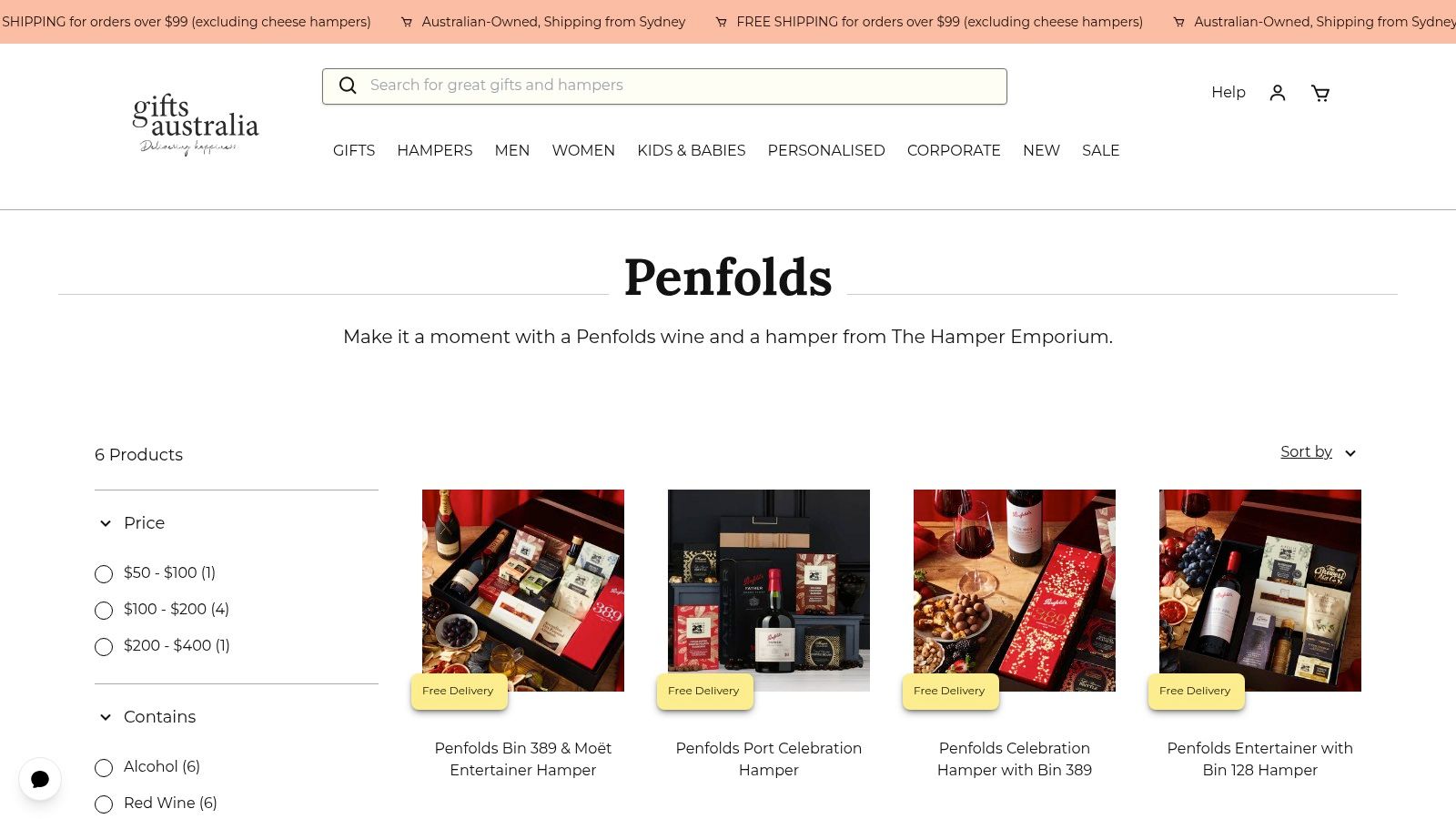 Gifts Australia website homepage showcasing a variety of gift options and categories.