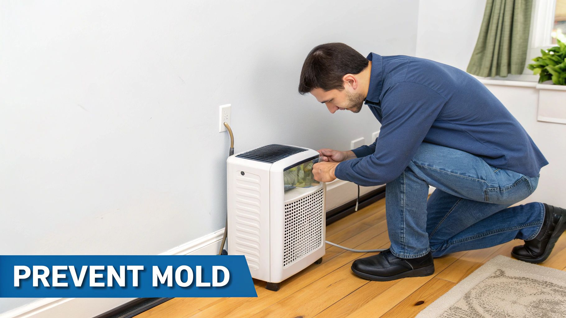 A person's hand wiping a clean, white tiled wall with a cloth to prevent moisture buildup.