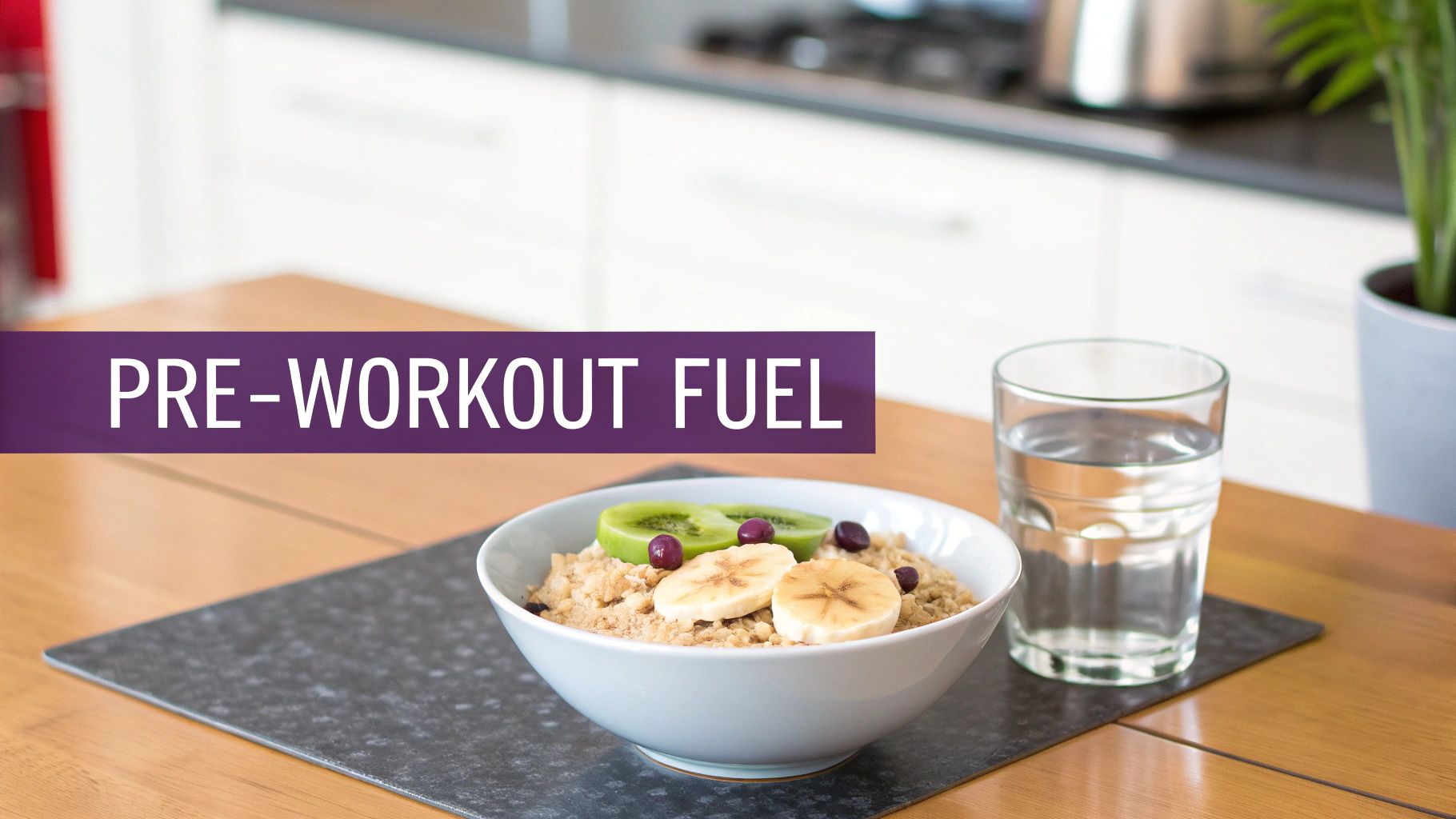 A bowl of oatmeal topped with fresh berries and banana slices, representing an ideal pre-workout meal.