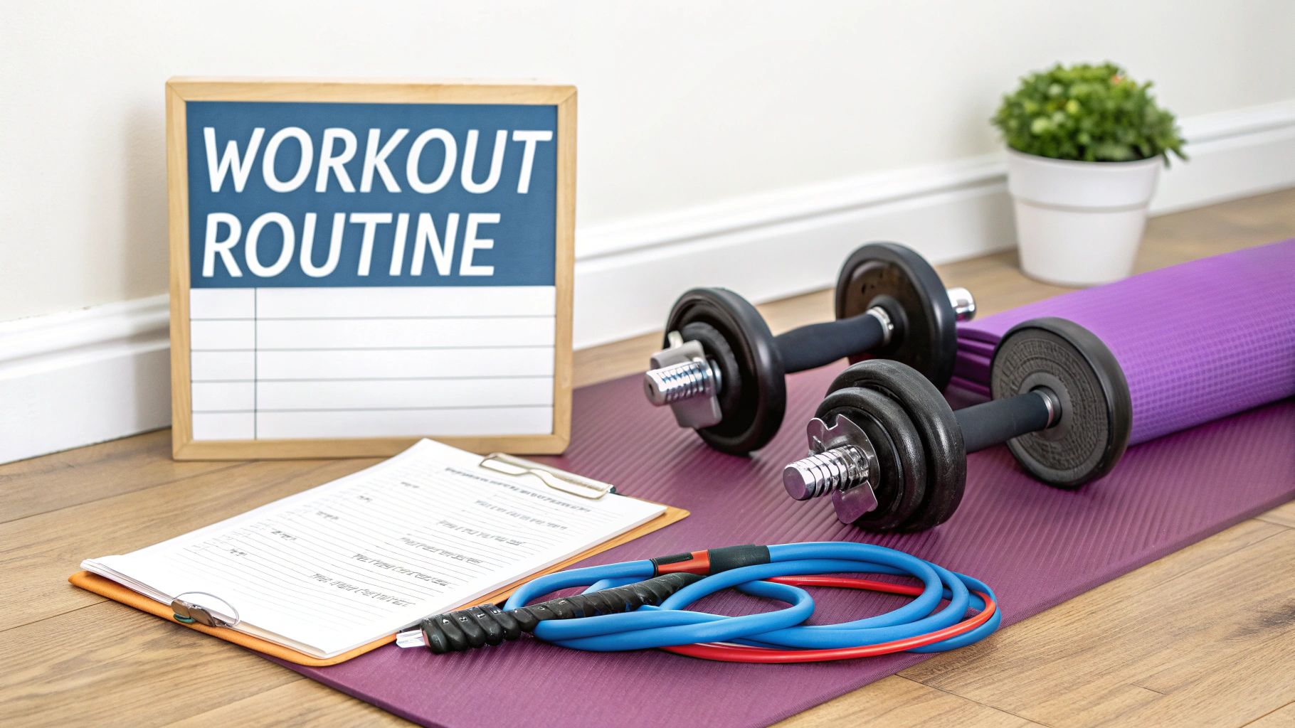 A person performing squats at home with dumbbells.