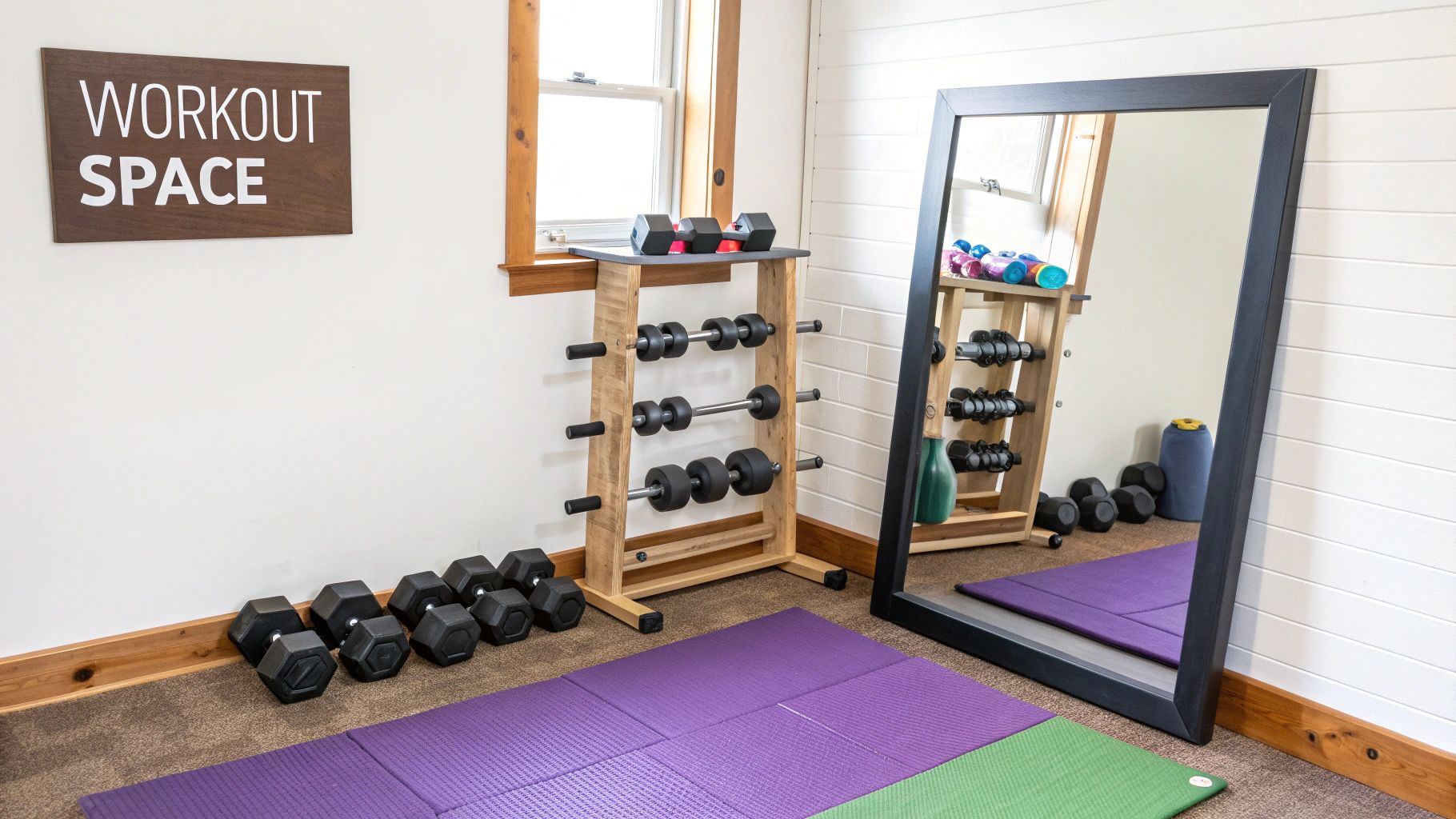 A person looking thoughtfully at their home gym equipment.