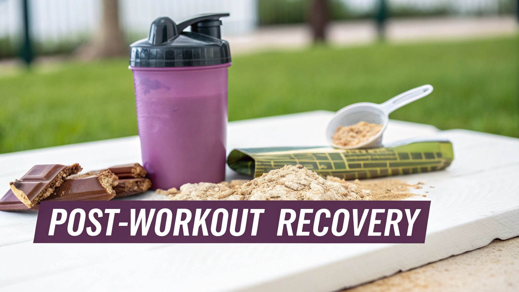 A person grabbing a ready-to-drink protein shake from their gym bag while on the move.