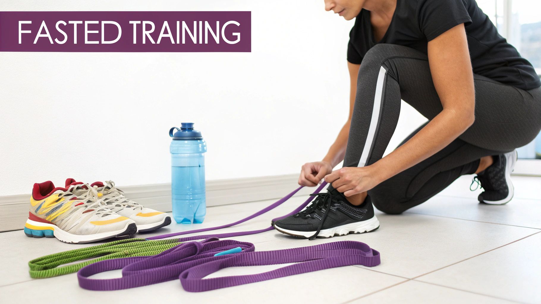 A person in workout gear stretching next to a window, symbolizing the combination of intermittent fasting and exercise.