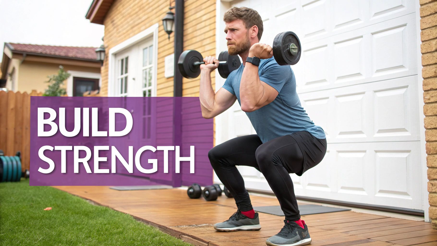 Athlete performing a dumbbell press in a gym setting.