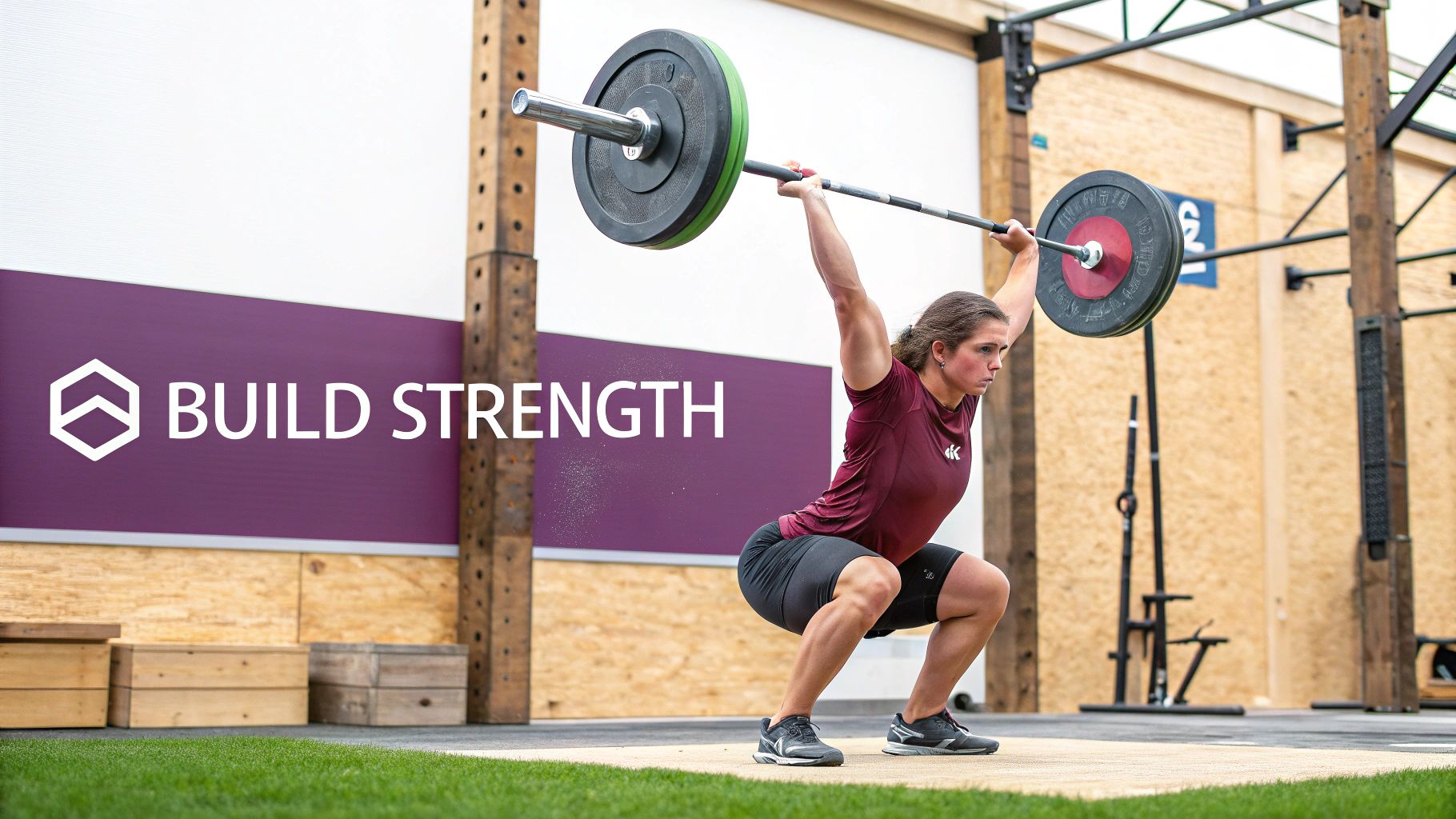 A person performing a heavy barbell squat in a gym setting.