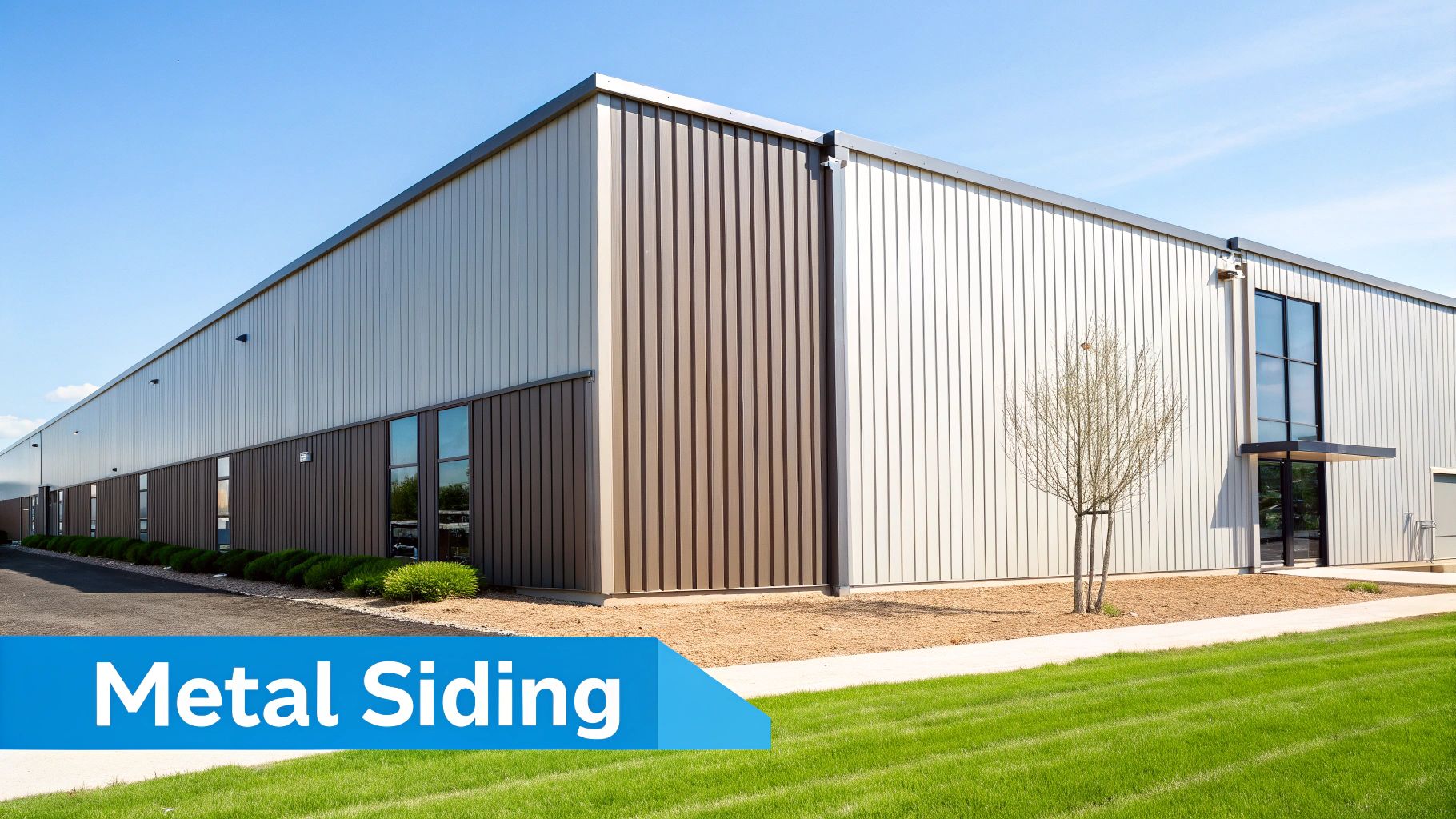 A modern home with sleek, dark metal siding and stone veneer accents, showcasing specialty materials.