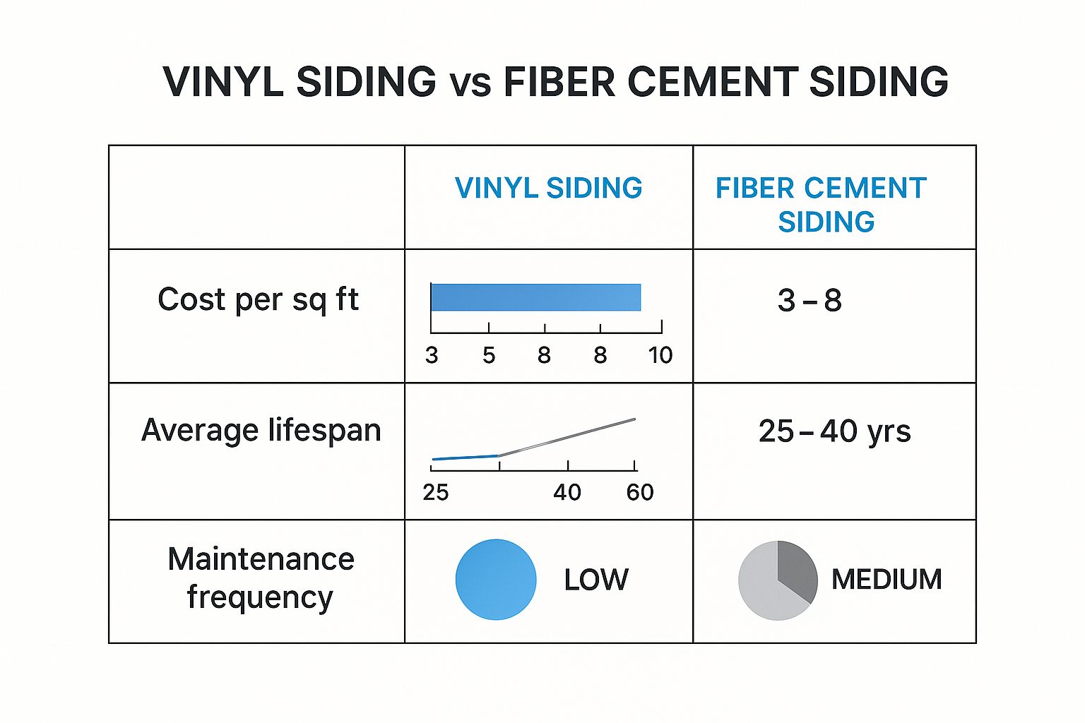 Infographic about vinyl siding vs fiber cement