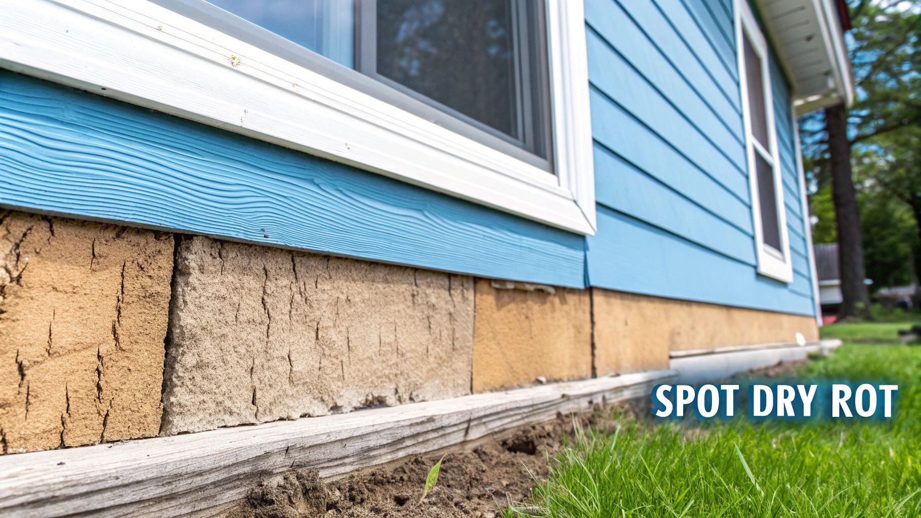 A close-up of dry rot on a wooden beam showing deep cracks and discoloration