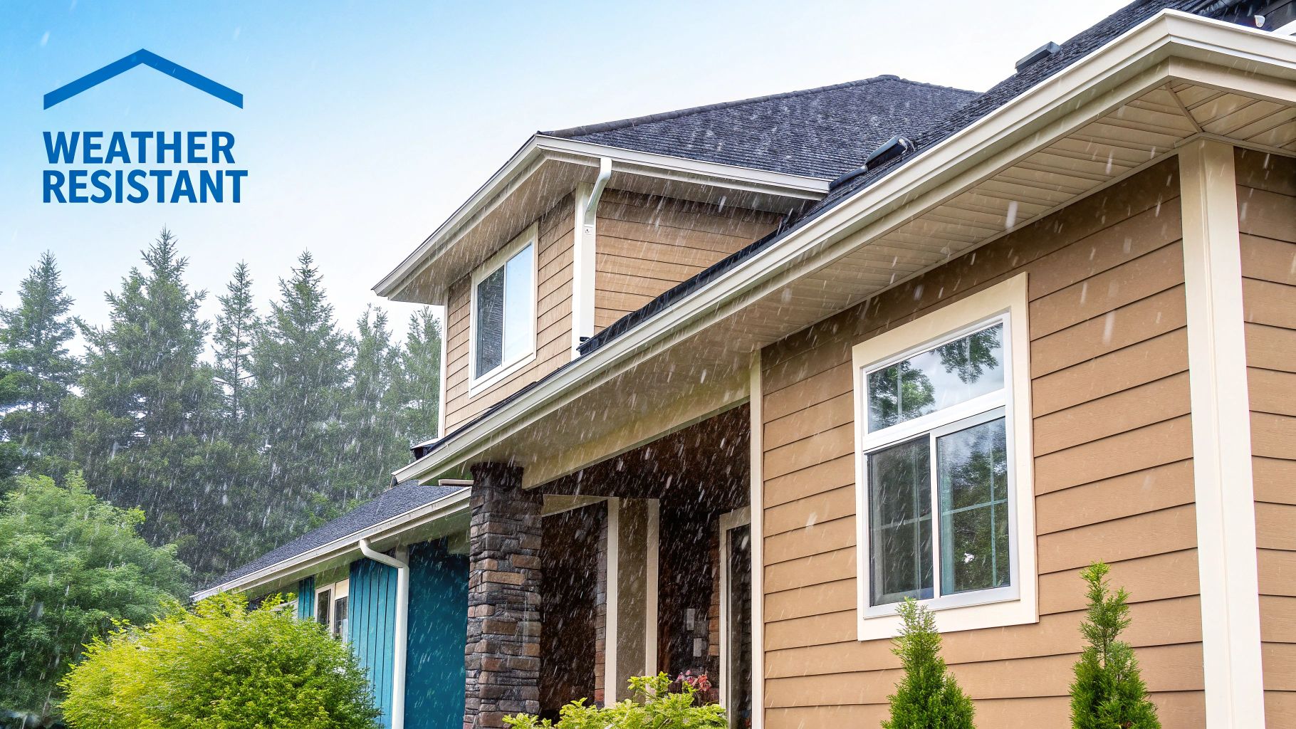 Home with siding in a lush, green Pacific Northwest setting.