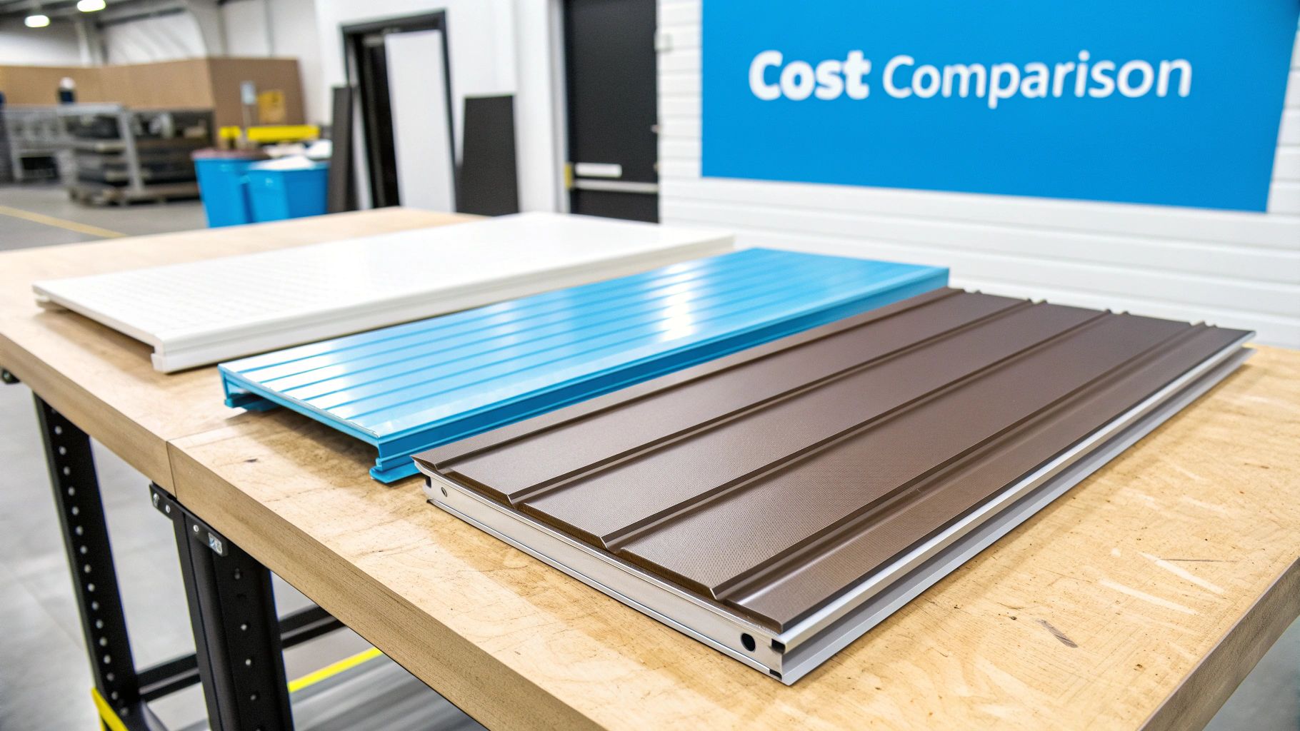 A close-up of a modern home with metal siding next to a traditional home with vinyl siding.