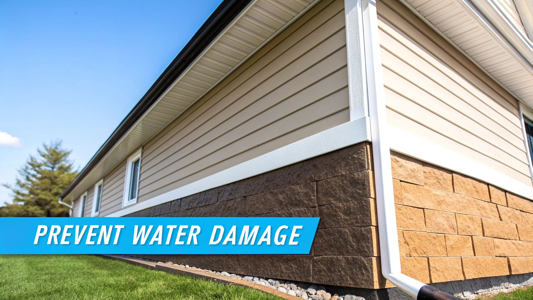 A close-up of newly installed white J channel trim around a window before the siding panels are fitted.