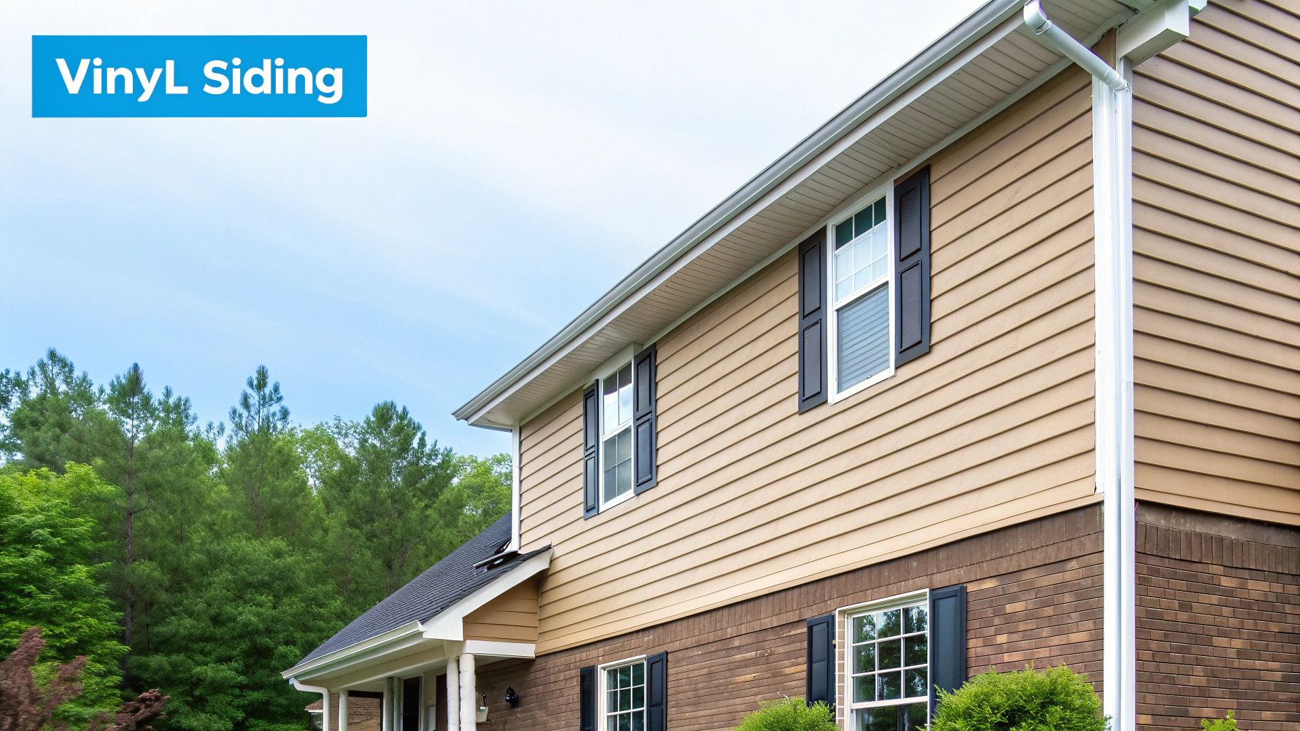 A modern home in the Seattle area with gray fiber cement siding, surrounded by lush green trees.