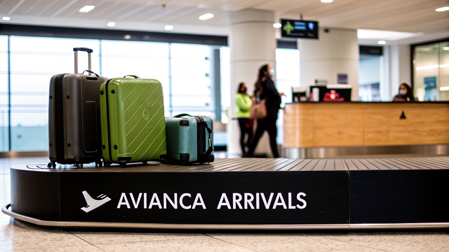 Your Guide to Terminal Avianca Guarulhos (GRU) Three suitcases on Avianca Airlines baggage claim carousel at airport arrivals terminal