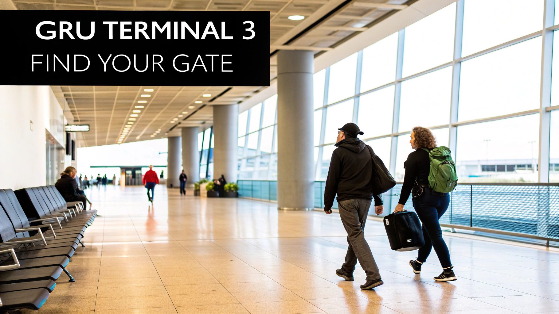 Which Is the Biggest Airport in Brazil? A Traveler's Guide People walk and sit in a modern, bright airport terminal with large windows, part of GRU Terminal 3.
